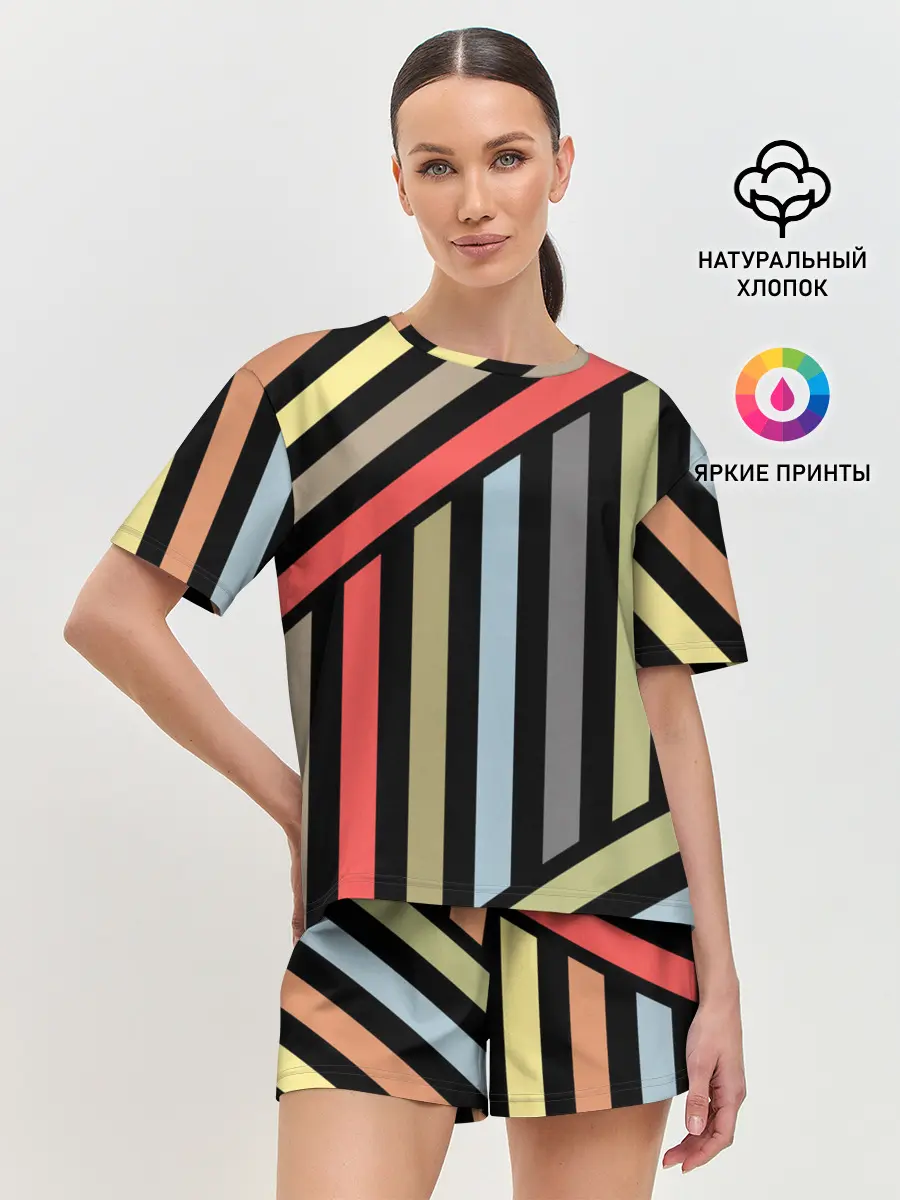 Женская пижама с шортами / Абстрактный полосатый узор