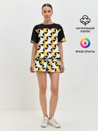 Женская пижама с шортами / Черно-желтый геометрический