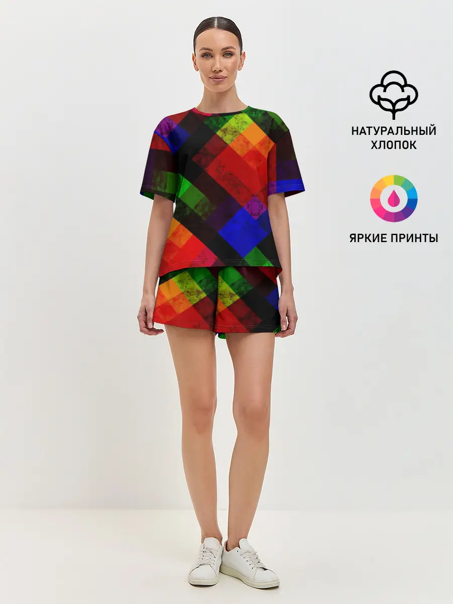 Женская пижама с шортами / Яркий геометрический узор