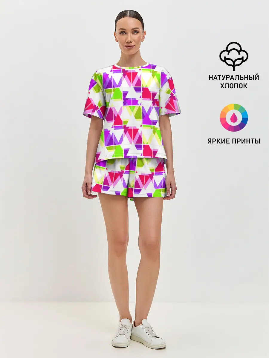 Женская пижама с шортами / Абстрактный яркий узор