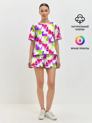 Женская пижама с шортами / Абстрактный яркий узор