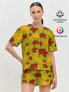 Женская пижама с шортами / осенние листья клён и дуб