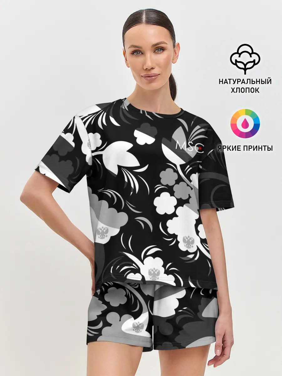 Женская пижама с шортами / Russia | Камуфляж белый