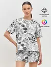 Женская пижама с шортами / Черно-белый узор Тропики