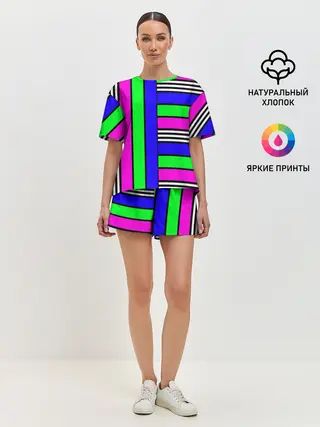 Женская пижама с шортами / Полосатый яркий летний узор