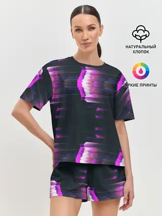 Женская пижама с шортами / Розовый глитч