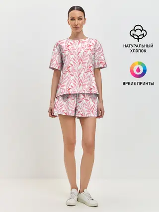 Женская пижама с шортами / Пастельные растения