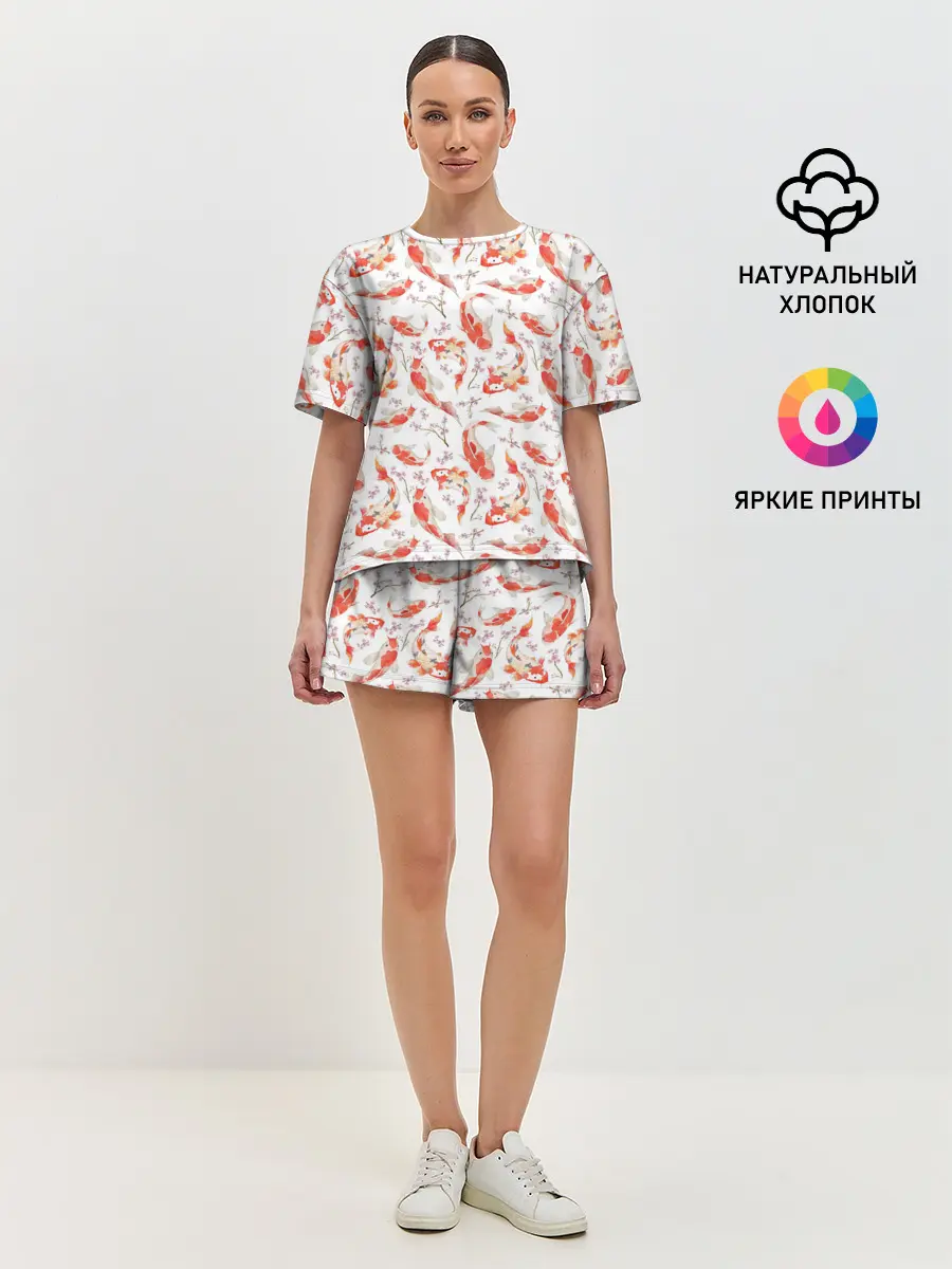 Женская пижама с шортами / Радужные карпы