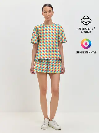 Женская пижама с шортами / Красочные кубы