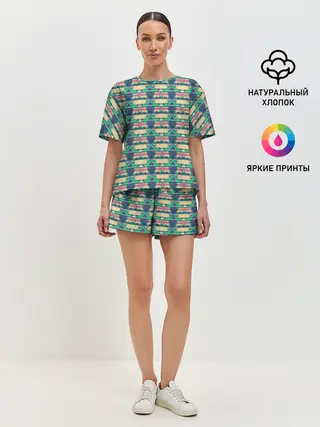 Женская пижама с шортами / Геометрический глитч