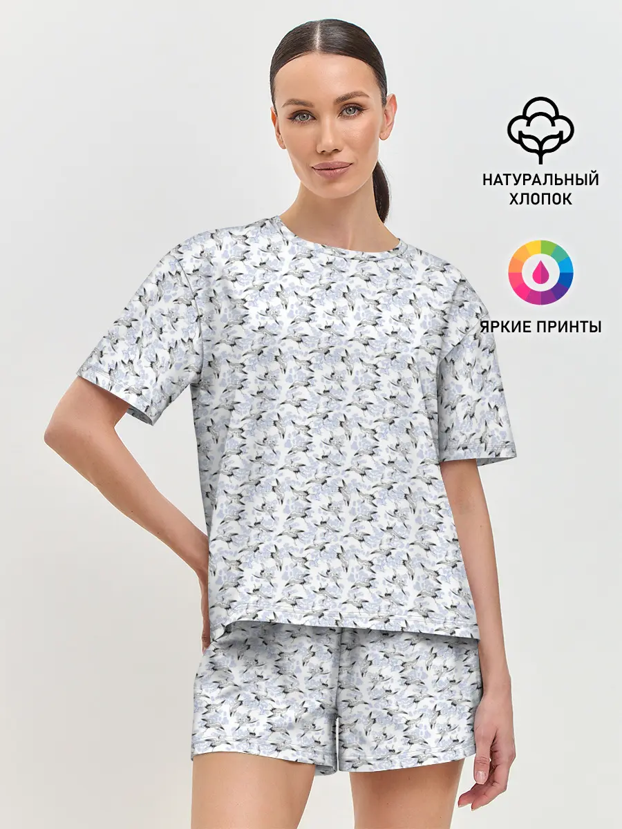 Женская пижама с шортами / Журавли
