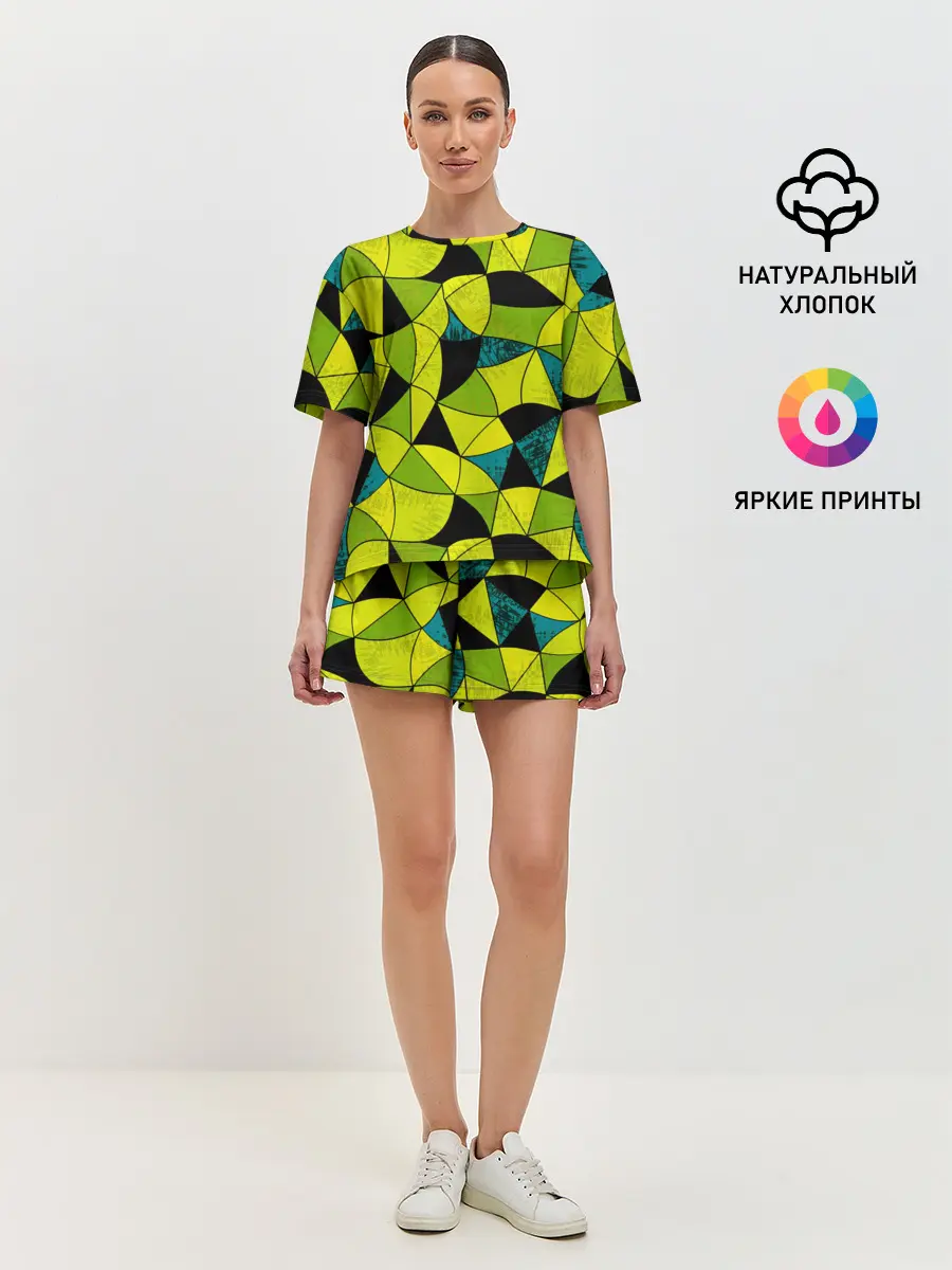 Женская пижама с шортами / Гранжевый яркий зеленый