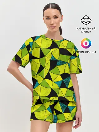 Женская пижама с шортами / Гранжевый яркий зеленый