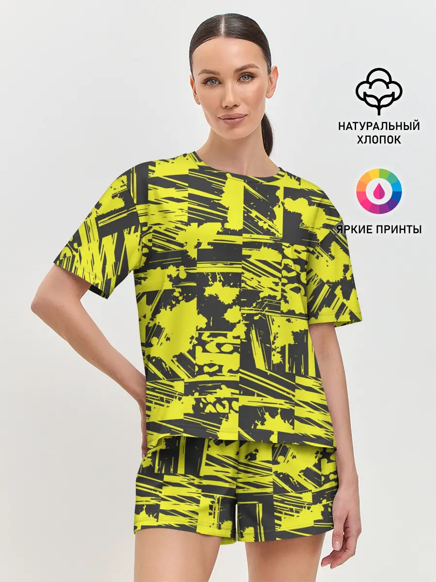 Женская пижама с шортами / Желтая текстура