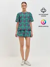 Женская пижама с шортами / Бирюзовый клетчатый узор