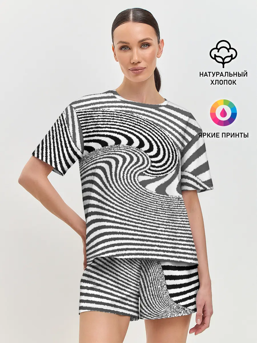 Женская пижама с шортами / Черно белый мозаичный узор