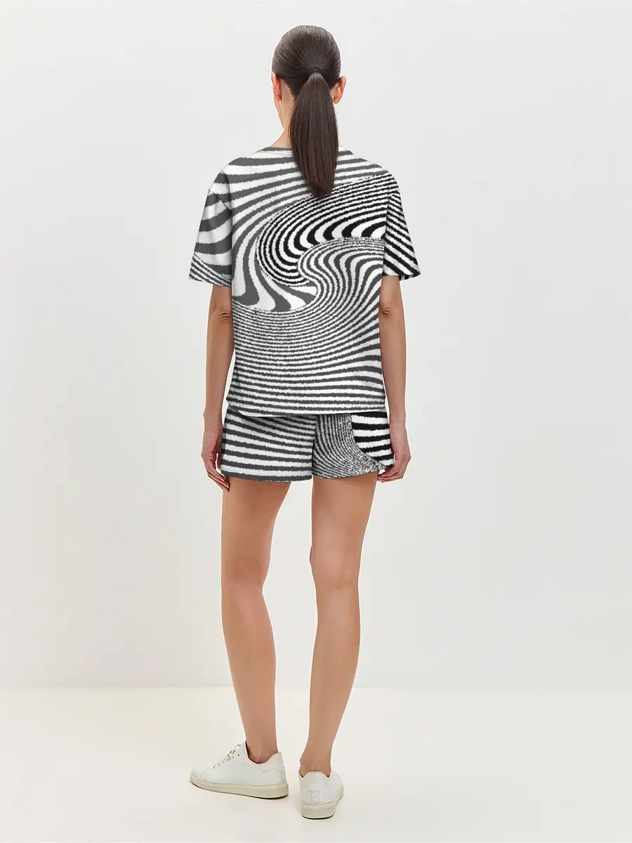 Женская пижама с шортами / Черно белый мозаичный узор