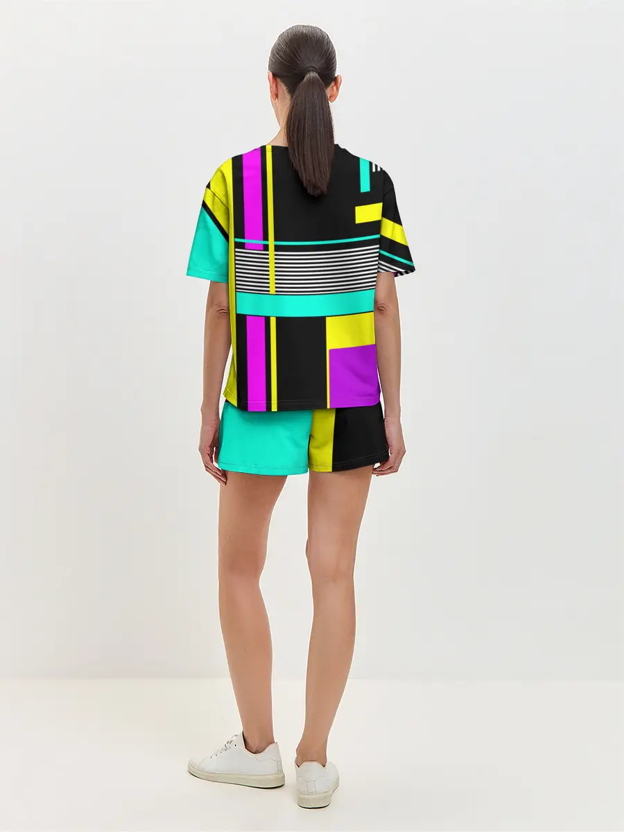 Женская пижама с шортами / Геометрический неоновый узор