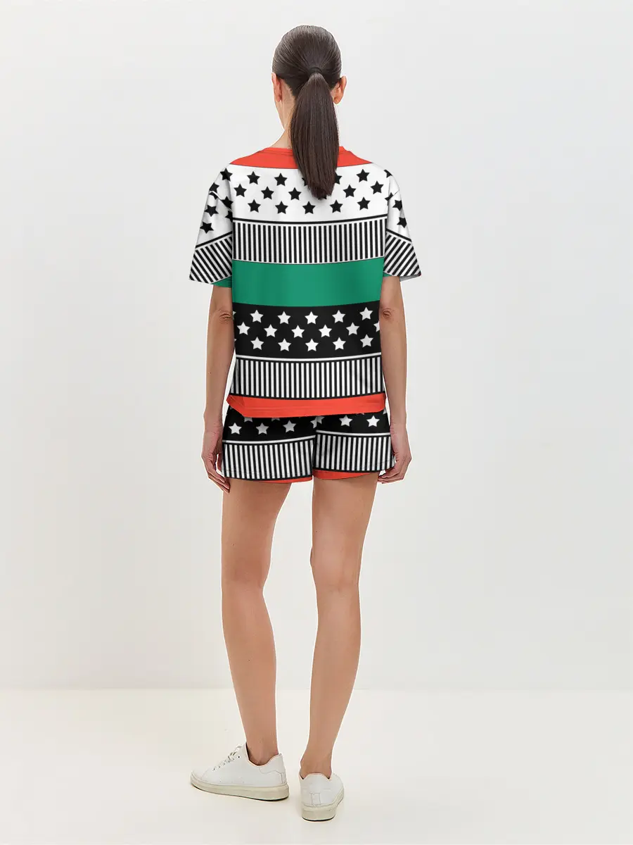 Женская пижама с шортами / Полосатый звездный узор