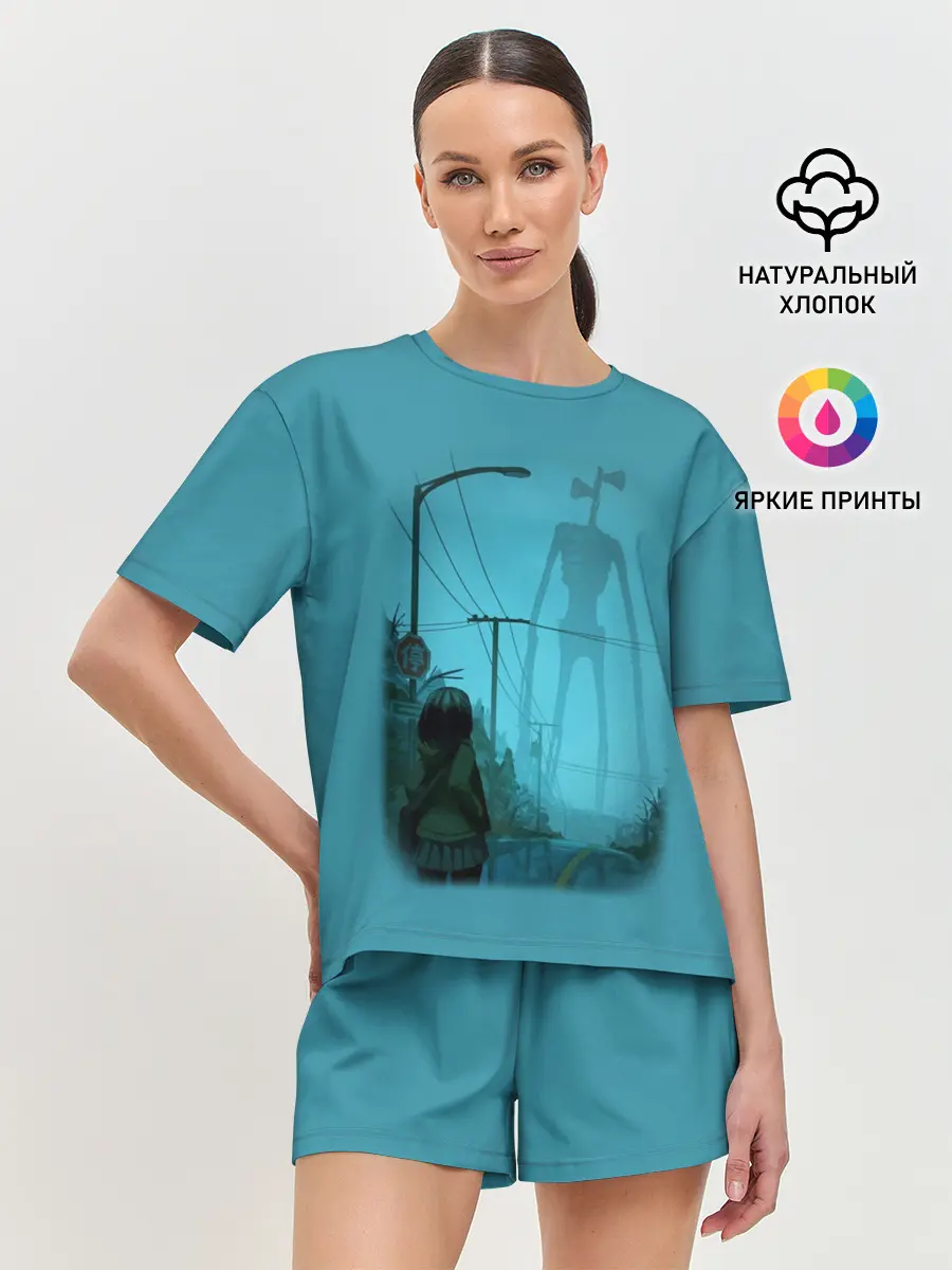 Женская пижама с шортами / СИРЕНОГОЛОВЫЙ И ДЕВОЧКА