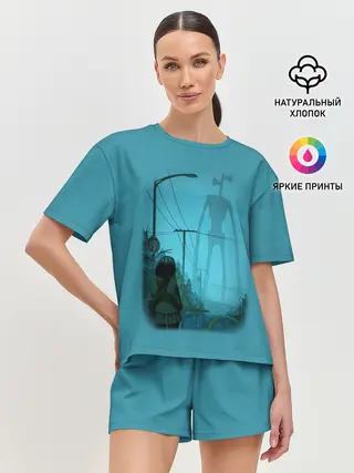 Женская пижама с шортами / СИРЕНОГОЛОВЫЙ И ДЕВОЧКА