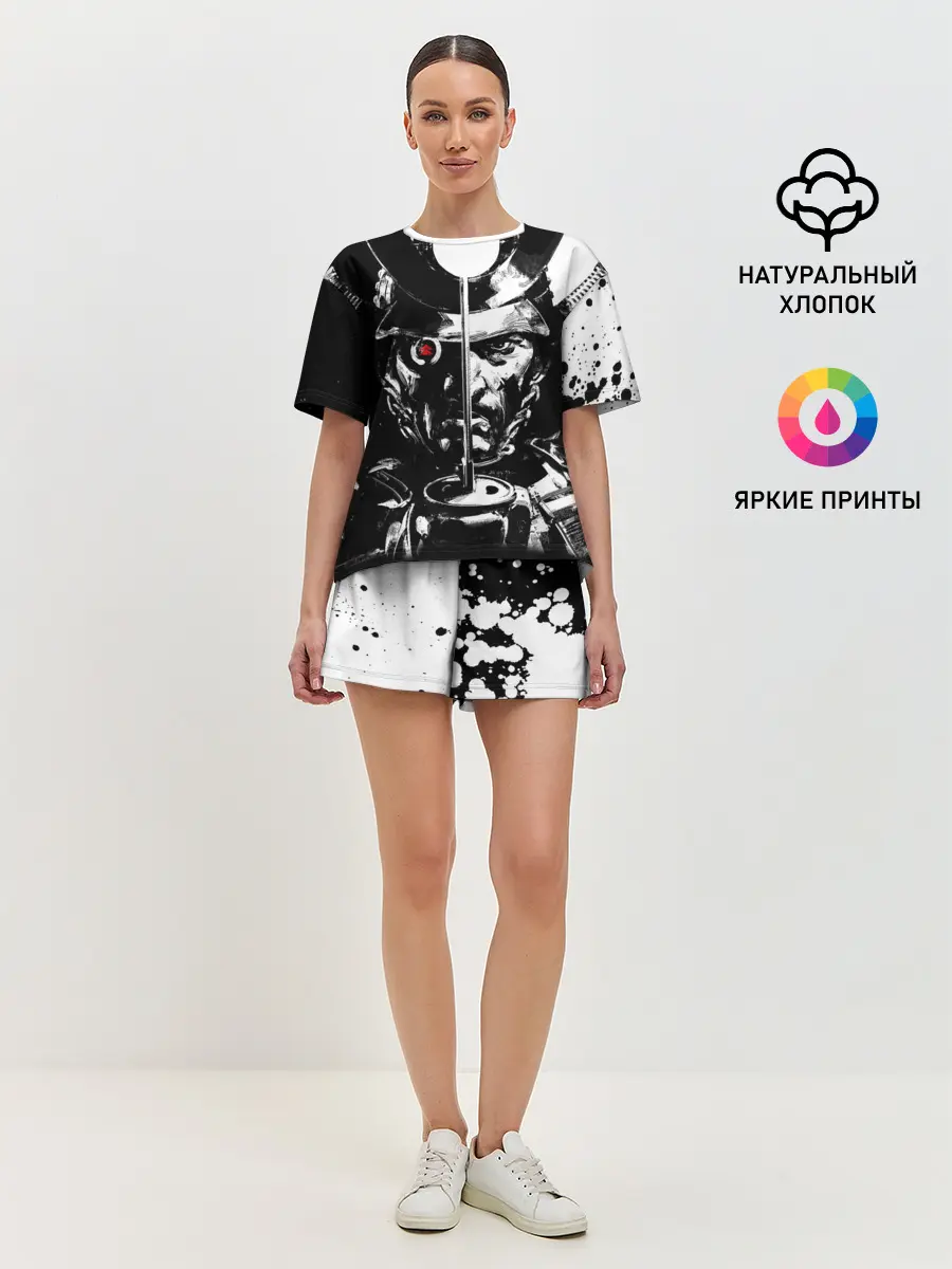 Женская пижама с шортами / Самурай | ЧБ | Лого