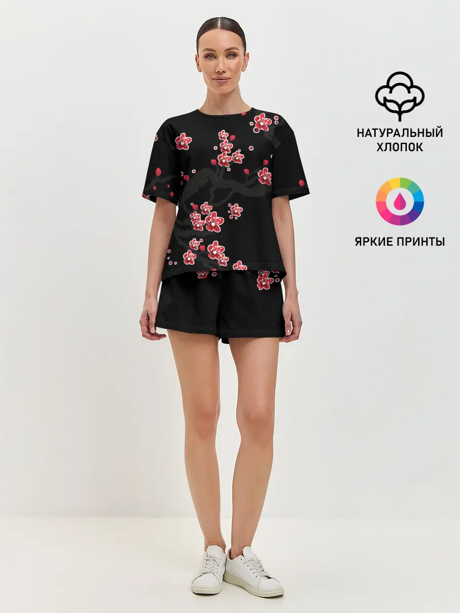 Женская пижама с шортами / САКУРА ЦВЕТЁТ И БЛАГАУХАЕТ