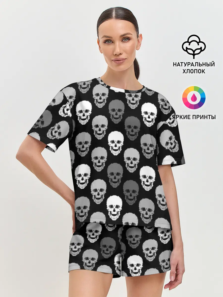 Женская пижама с шортами / Черно-белый готический