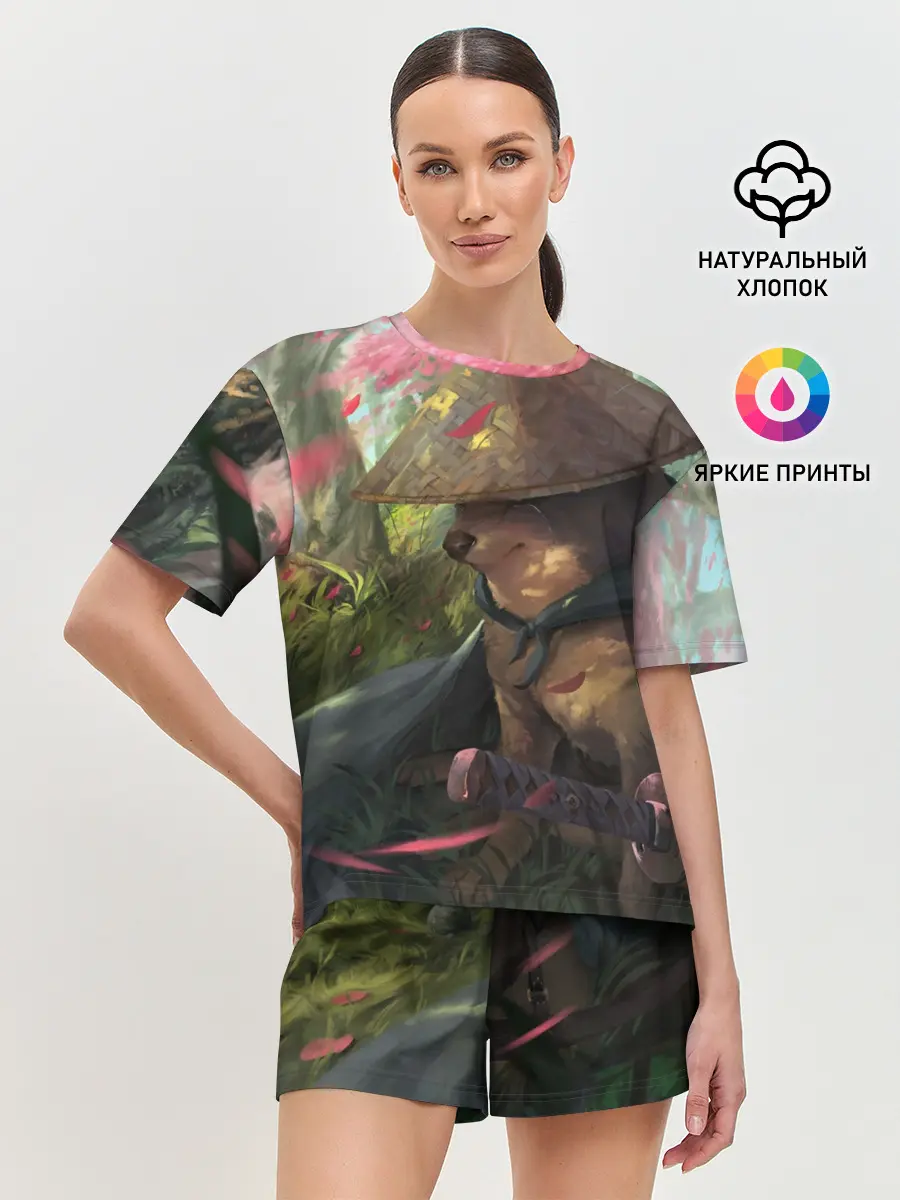 Женская пижама с шортами / Собака Самурай плачет мем