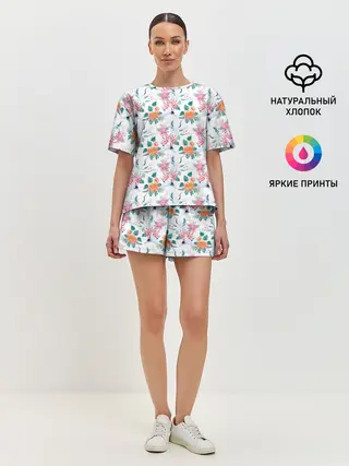 Женская пижама с шортами / Журавли и хризантемы
