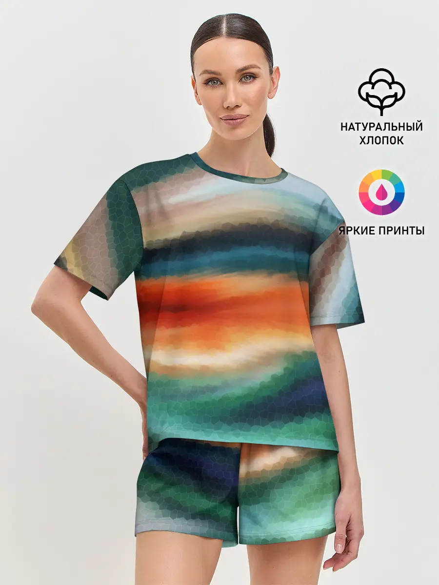 Женская пижама с шортами / Мозаичный абстрактный узор