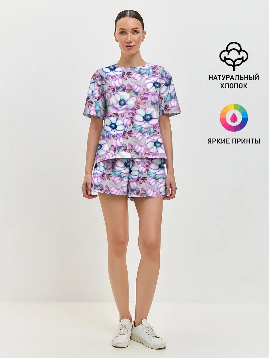 Женская пижама с шортами / Анемоны - цветочный ковер
