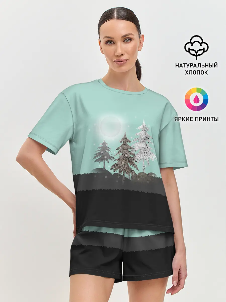 Женская пижама с шортами / Лес. Мозаичный узор