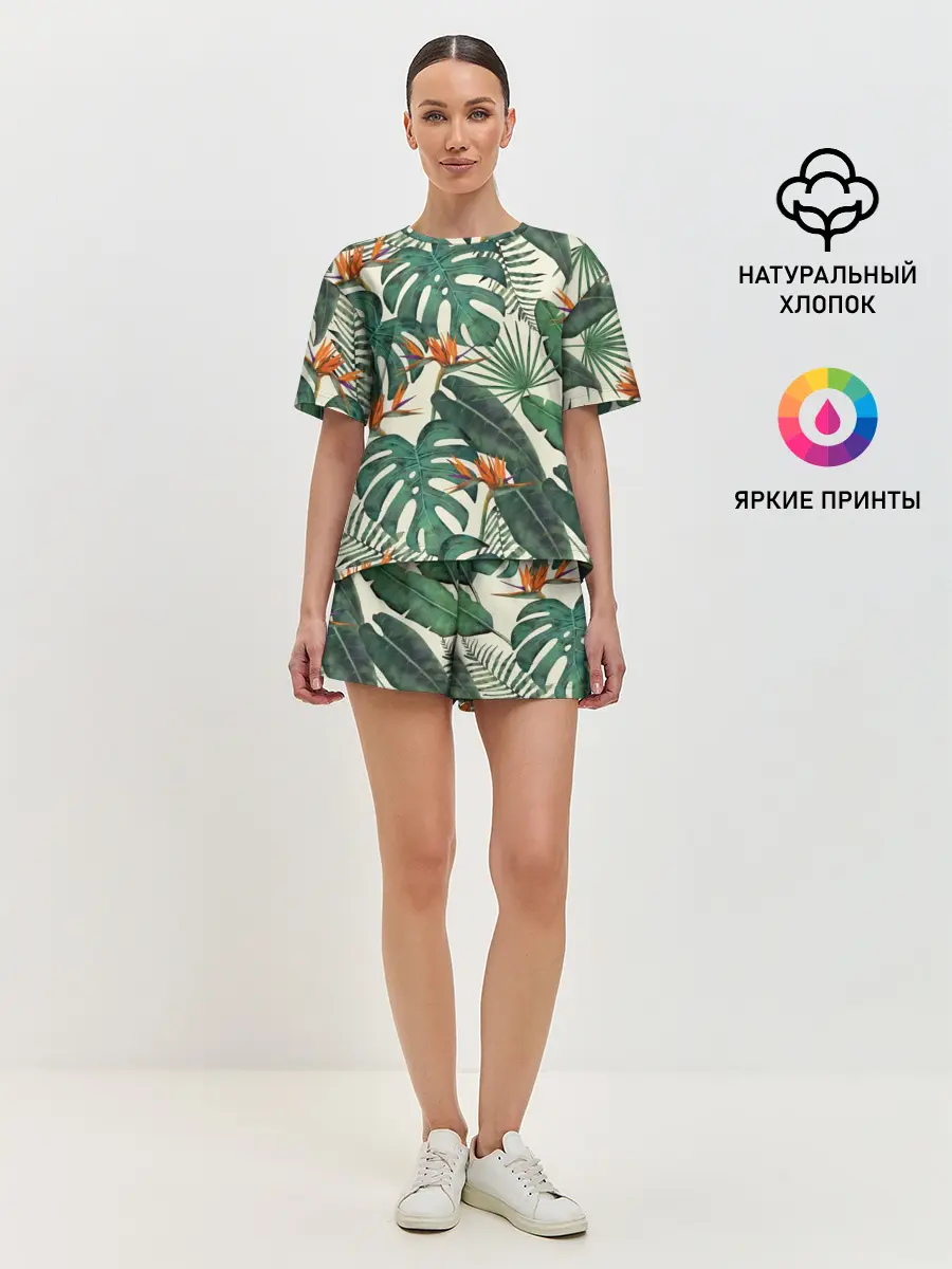 Женская пижама с шортами / Тропический паттерн