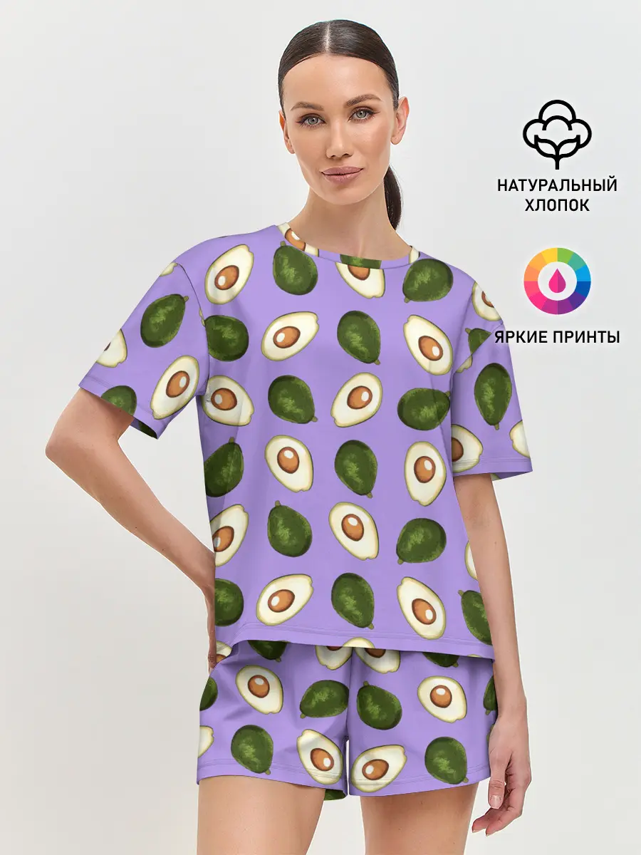 Женская пижама с шортами / Авокадо паттерн