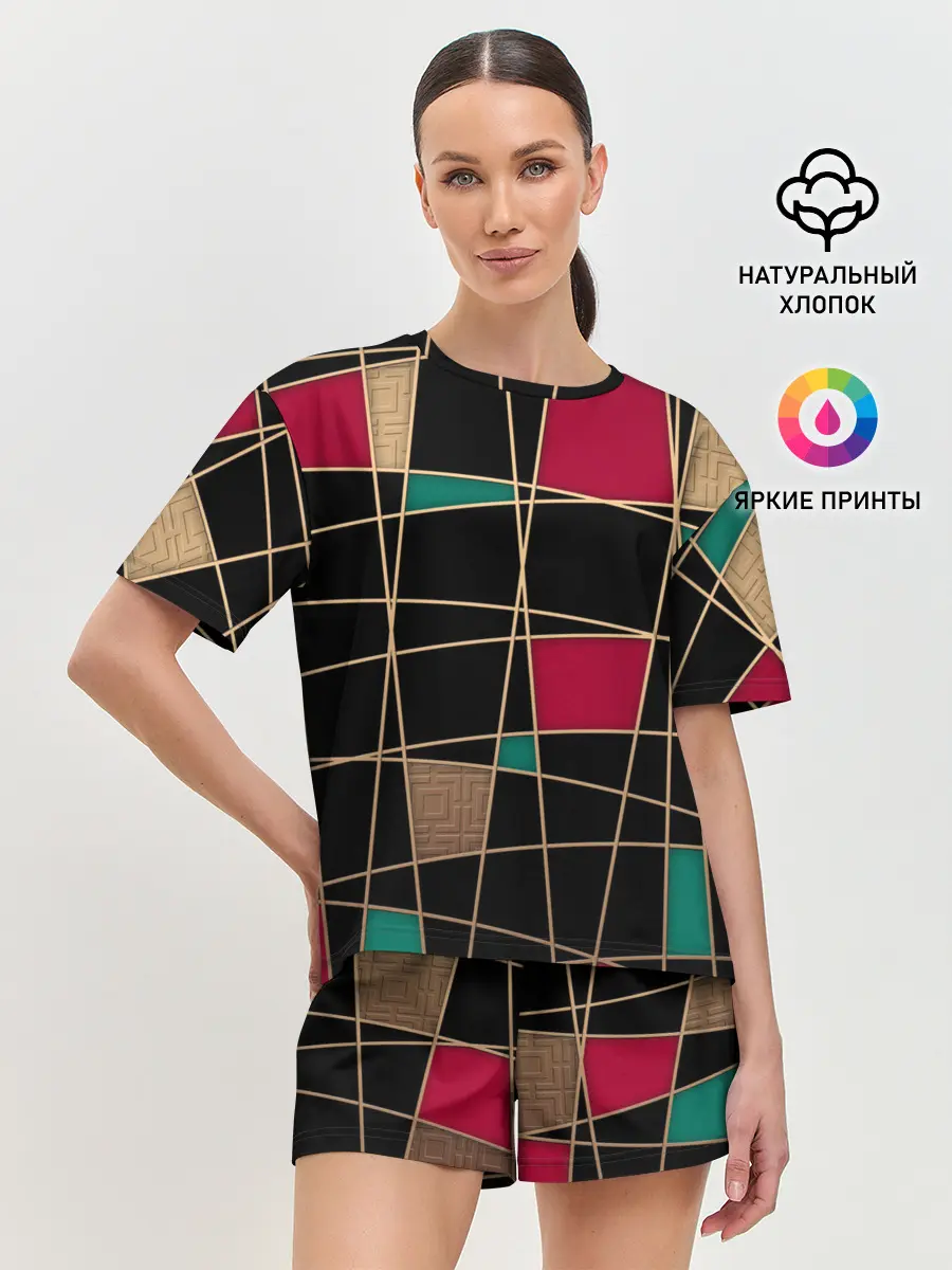 Женская пижама с шортами / Модный абстрактный узор