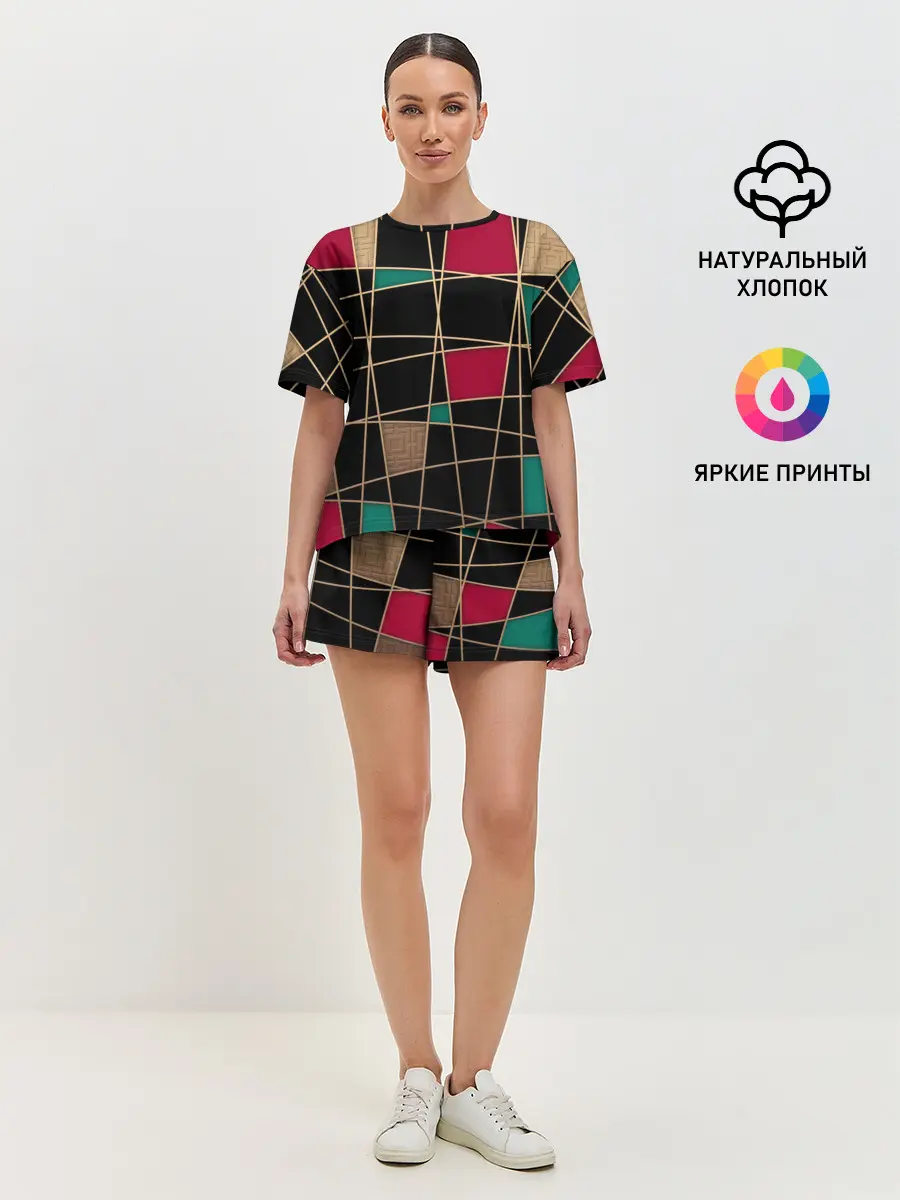 Женская пижама с шортами / Модный абстрактный узор