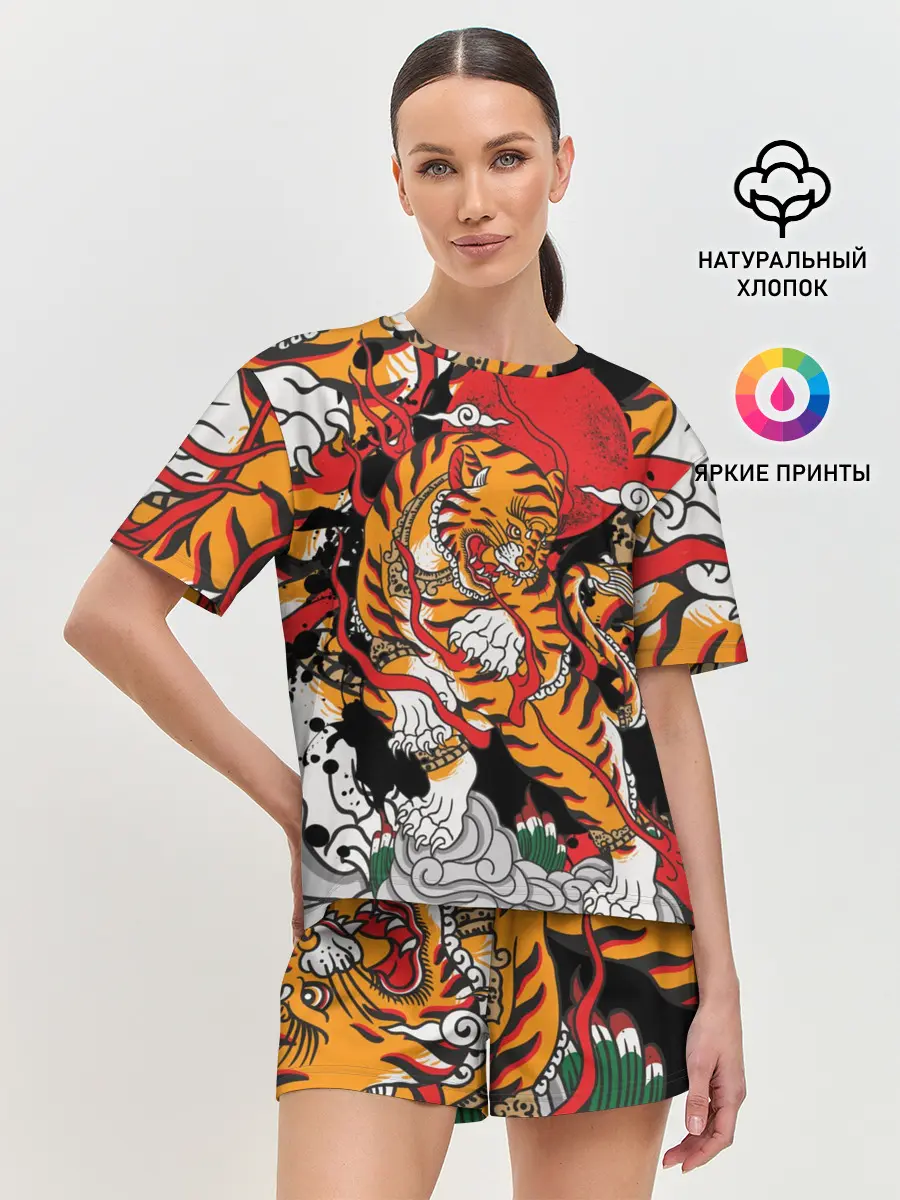 Женская пижама с шортами / Самурайский тигр