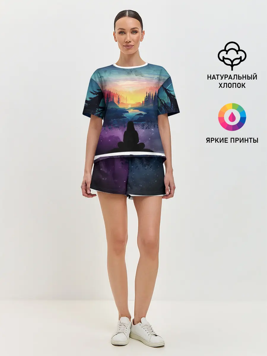 Женская пижама с шортами / ПЕЙЗАЖ НАД ЗВЕЗДАМИ
