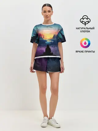 Женская пижама с шортами / ПЕЙЗАЖ НАД ЗВЕЗДАМИ