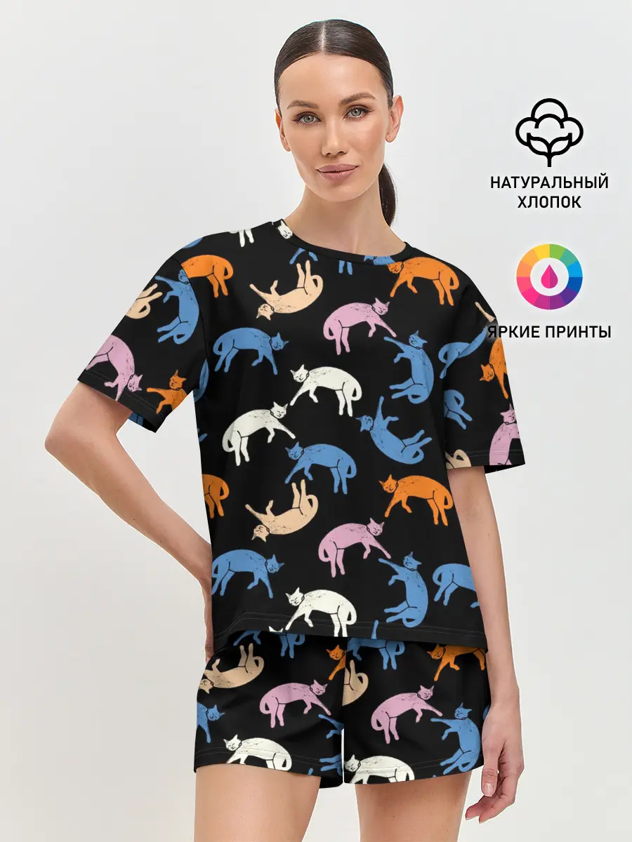 Женская пижама с шортами / Британские кошки паттерн
