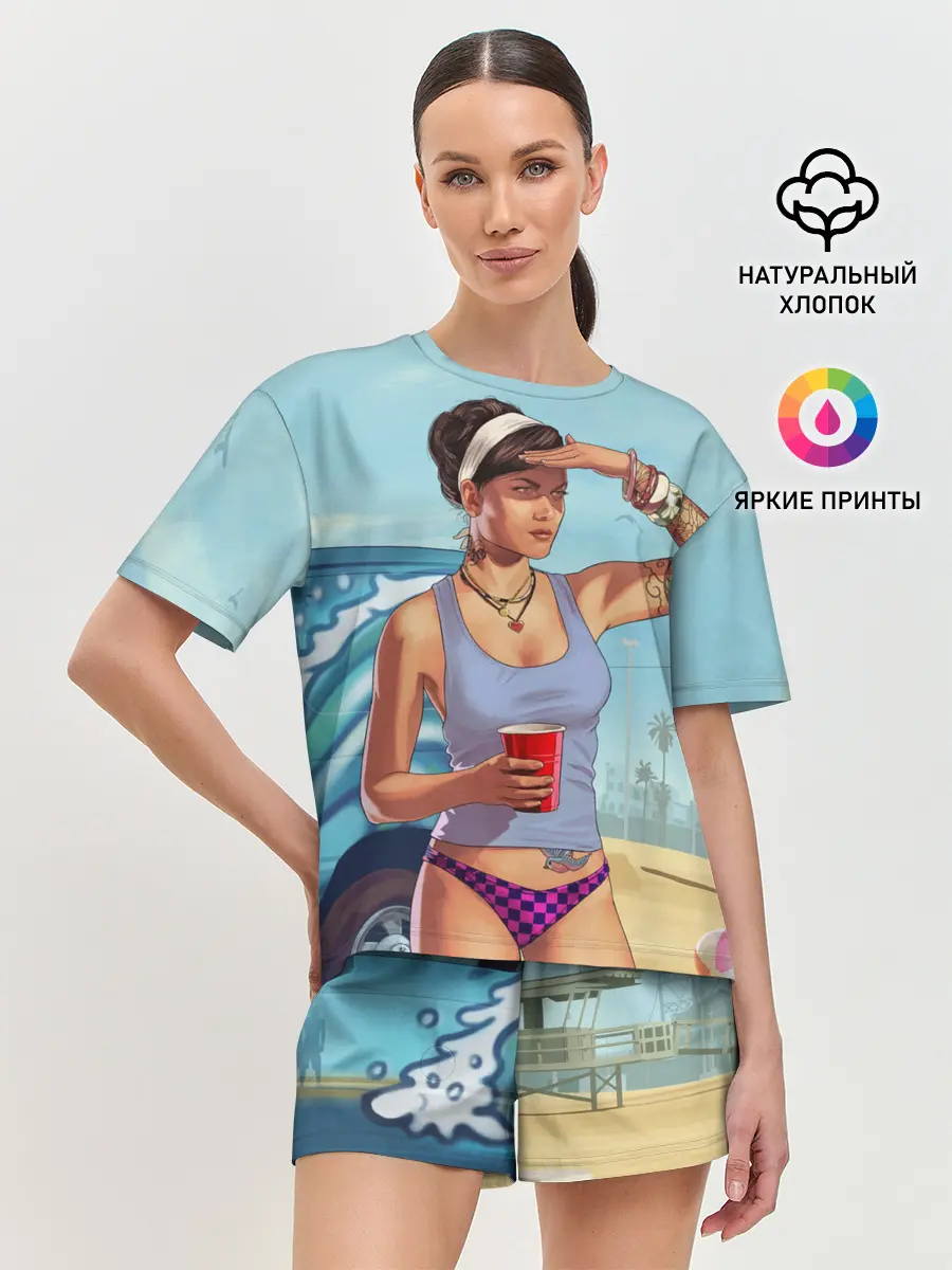 Женская пижама с шортами / girl with coffee