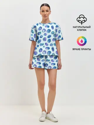 Женская пижама с шортами / Драгоценные синие камни