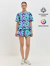 Женская пижама с шортами / Яркие бирюзовые цветы