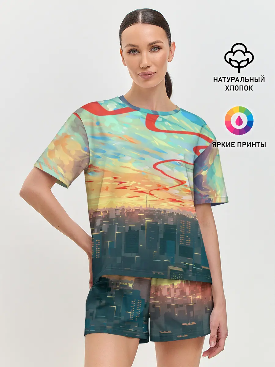 Женская пижама с шортами / Токио красками