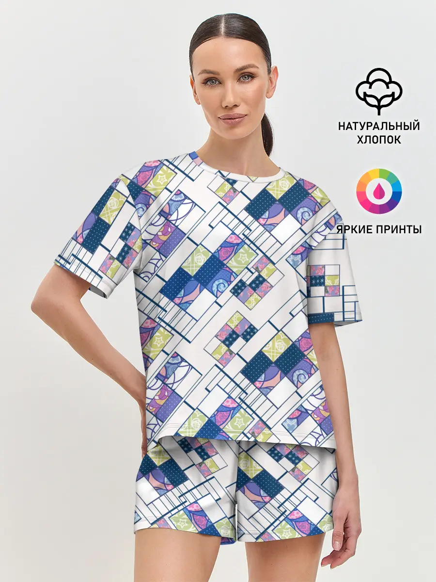 Женская пижама с шортами / Этнический узор пэчворк