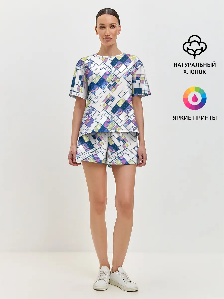 Женская пижама с шортами / Этнический узор пэчворк