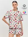 Женская пижама с шортами / Пончики донаты паттерн