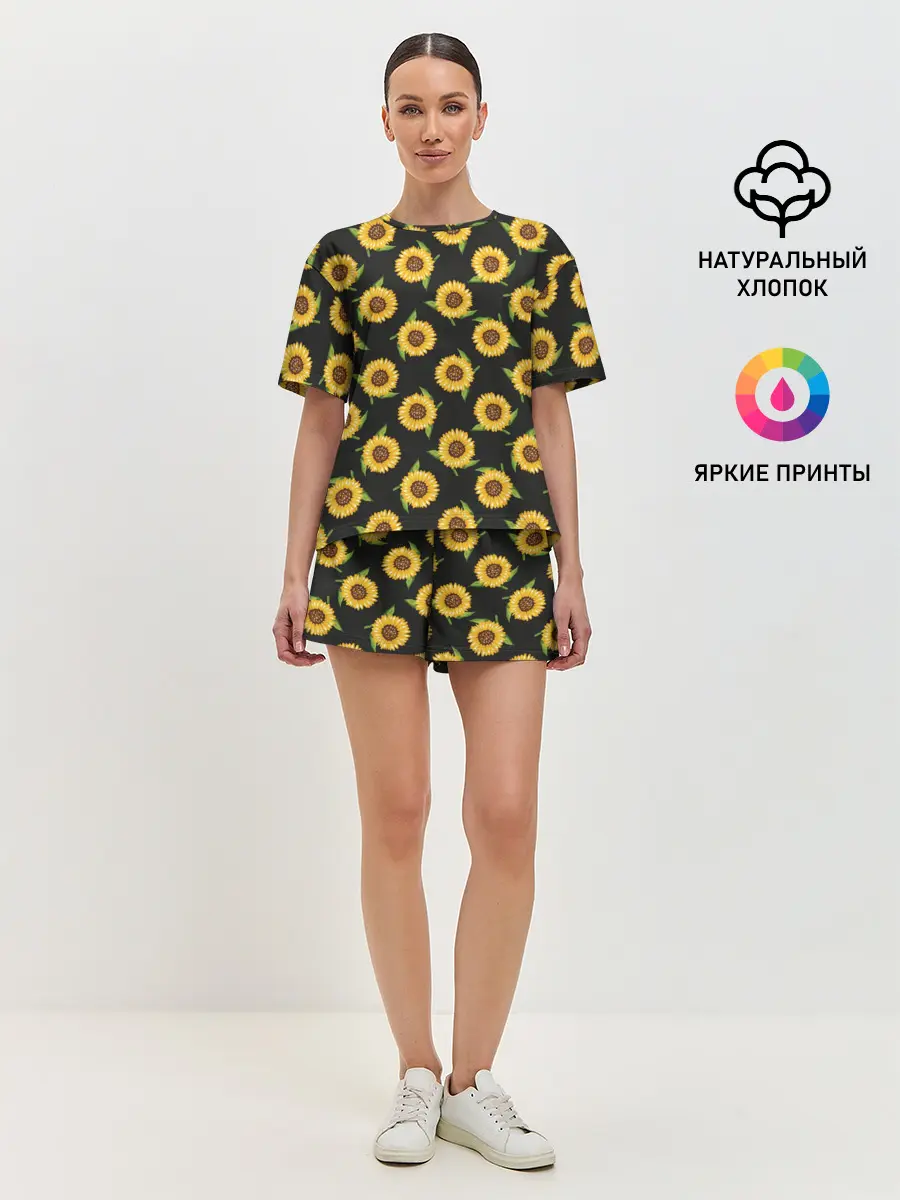 Женская пижама с шортами / Подсолнухи паттерн