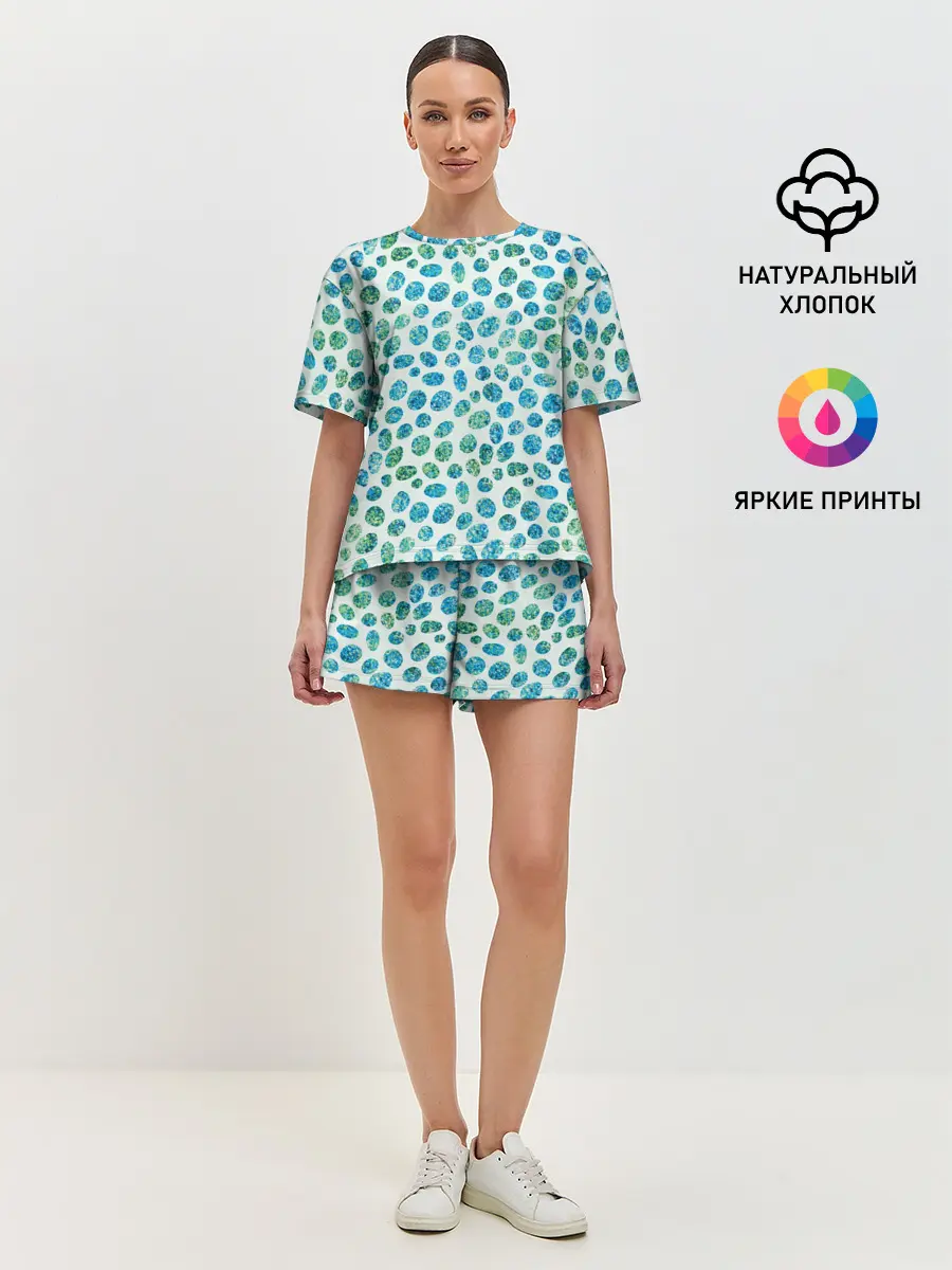 Женская пижама с шортами / Драгоценные зеленые камешки